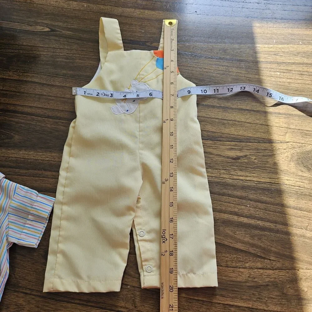 Yellow and multi-colored baby unisex 2-piece outfit, size 3-6m. EUC. Made in USA